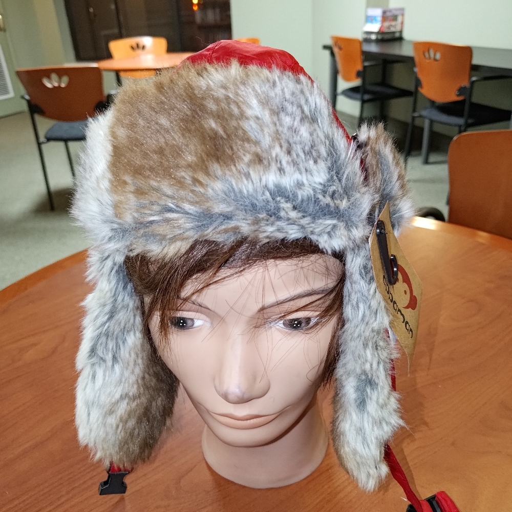 Appaman Red Muscle Trapper Faux Fur Trim Winter Hat Size XL 8Y-10Y New